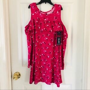 NWT Hot Pink hearts & star cold shoulder ruffle soft dress girls size 5 & 10